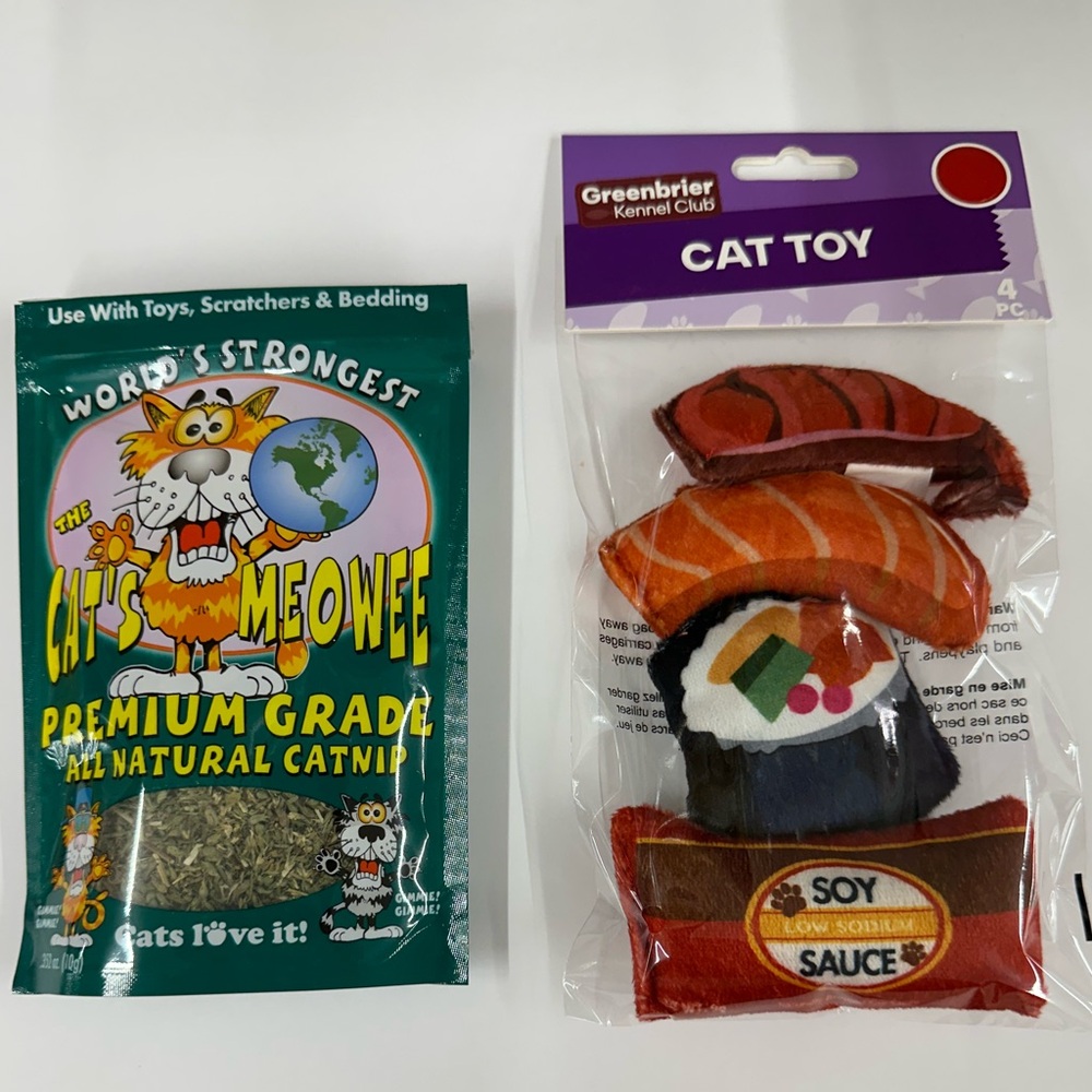 Cat sushi toy set and premium grade catnip